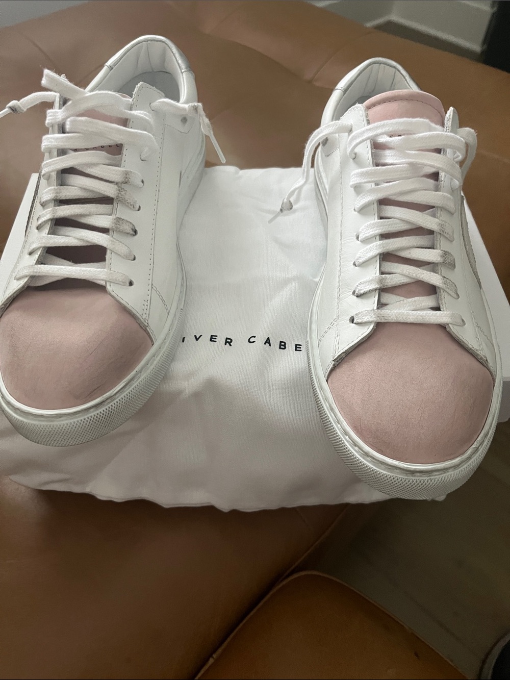 Oliver Cabell White Sneakers with Blush Pink Toe